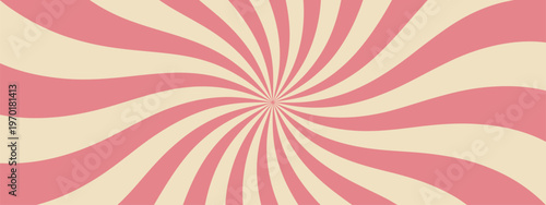  retro spiral pattern with alternating pink and cream curved bands radiating outward creating hypnotic optical illusion dynamic design