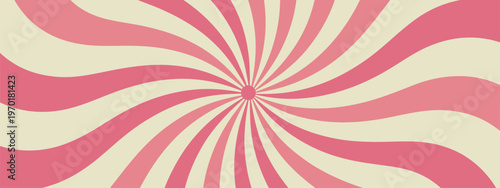 Abstract psychedelic retro radial swirl pattern with alternating pink and cream curved bands creating hypnotic optical illusion and dynamic motion