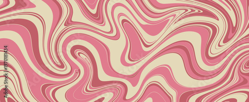 Abstract psychedelic retro wavy marbled fluid pattern with pink and cream swirling organic shapes creating dynamic motion and artistic design