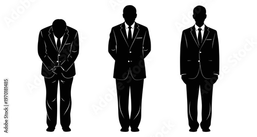 Businessmen Silhouettes Showing Respectful Bowing and Standing Poses Minimalist Style