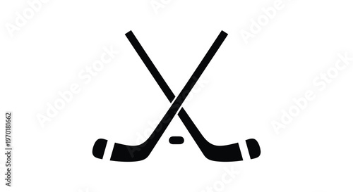 A stark black representation displays two crossed hockey sticks and a puck creating a minimalist silhouette high quality