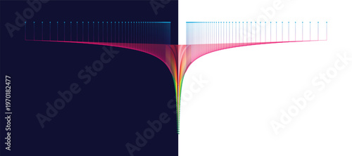 Abstract wave lines in vibrant gradient colors merging into an intricate pattern against a split background