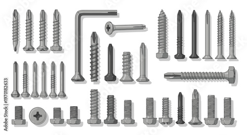 Assorted Metal Fasteners Collection - Screws, Bolts and Fixing Elements