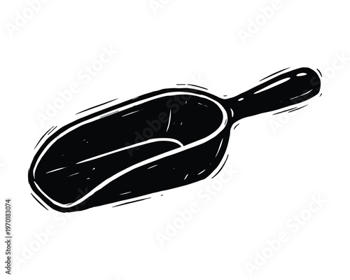 Black silhouette scoop hand drawn sketch illustration, kitchen utensil for pouring bulk products