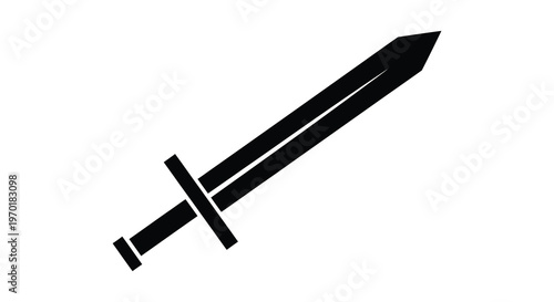 A striking black silhouette depicts a long medieval sword with a crossguard and pointed blade silhouette high quality