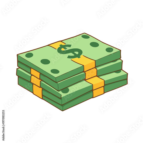 Foto A stack of green bills with yellow bands and a dollar sign on top, representing money and finance
