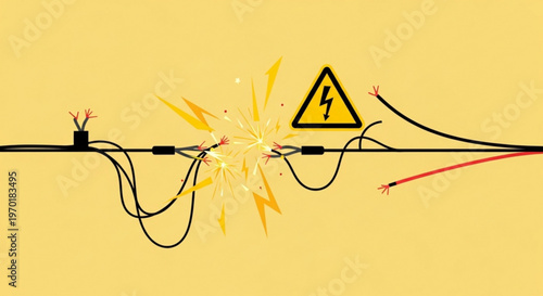 Electric Spark Short Circuit Danger High Voltage Warning Illustration
