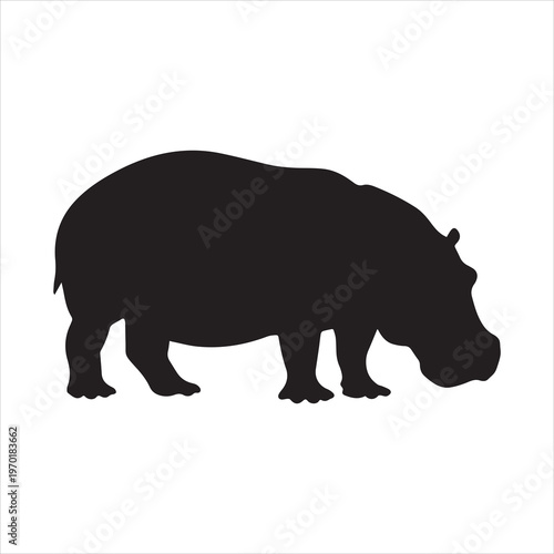 Hippopotamus Silhouette Vector Isolated on White Background