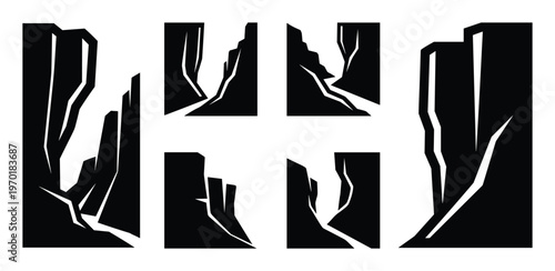 Canyon rock formations and cliff sides element vector graphic set