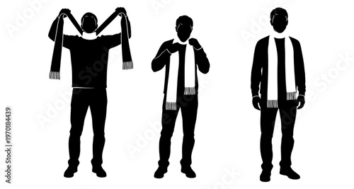 Man Demonstrating How to Tie Scarf Step-by-Step Silhouettes Minimalist Style