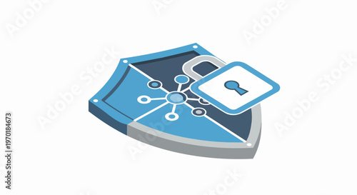 Isometric Cyber Security Shield and Padlock Icon for Data Protection and Network Safety