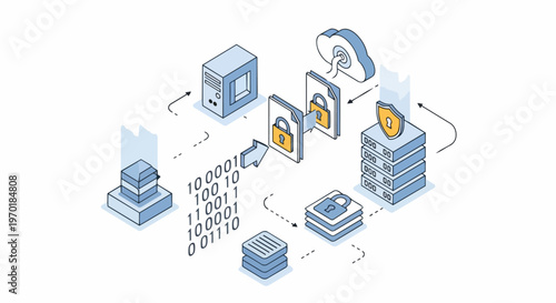 Isometric Cybersecurity and Data Protection Concept Illustration