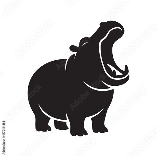 Funny yet powerful hippo yawning silhouette vector – bold minimalist animal design