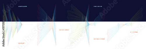Bundle of data flow mapping and artificial intelligence system design with colorful lines