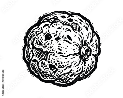 Hand drawn circular textured stone or rock illustration with realistic shading for nature and outdoor designs