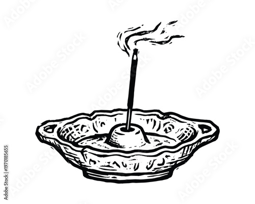 Hand drawn incense holder with smoke for aromatherapy and meditation