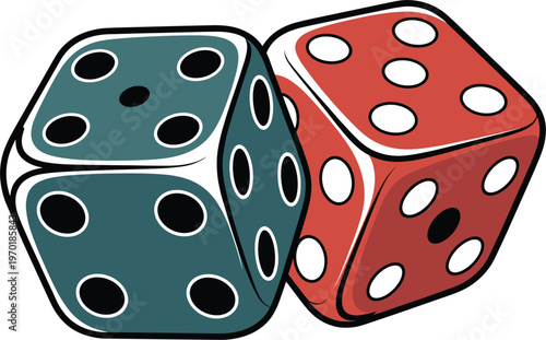 Colorful dice pair illustration, casino game cubes vector cartoon isolated gambling luck concept design