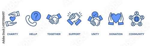 Volunteering banner web icon vector illustration concept for volunteer aid assistant with icon of charity, help, together, support, unity, donation, and community