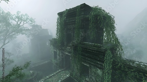 an ancient temple in a jungle overgrown