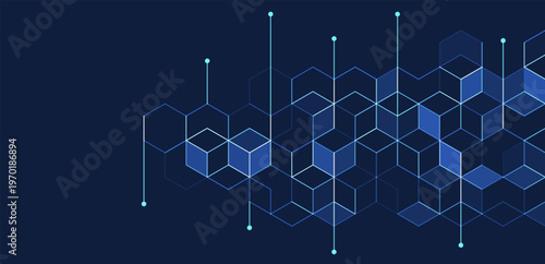 Abstract geometric background with isometric. Digital cube isometric on blue background.