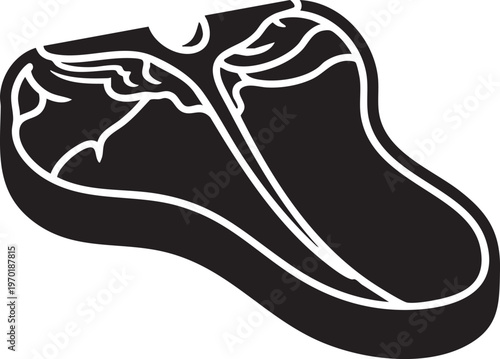 Steak, raw meat, beef cut, black icon, white outline, vector graphic