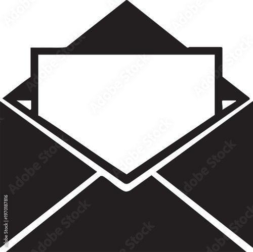 Black envelope icon, email symbol, communication sign, messaging logo
