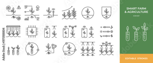 Smart Farm & Agriculture Icon Set, Editable strokes, Outline