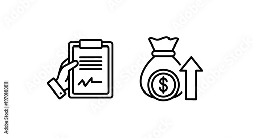 Financial report graph on clipboard and money bag with up arrow with financial statement with financial planning
