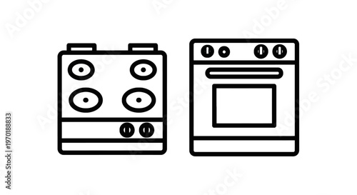 Line art icons of a stove and an oven with kitchen appliance with electric stove with gas stove with food preparation with flat design with white background