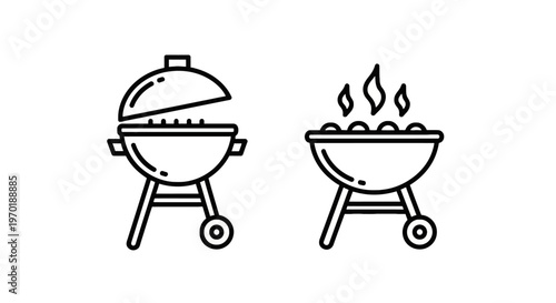 Barbecue grill icons set, cooking outdoors, food preparation