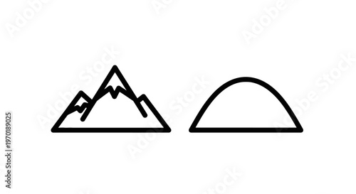 Mountain peak and hill icons with flat design
