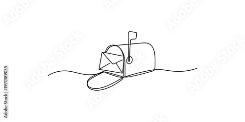 Minimalist line drawing of a mailbox with an envelope inside