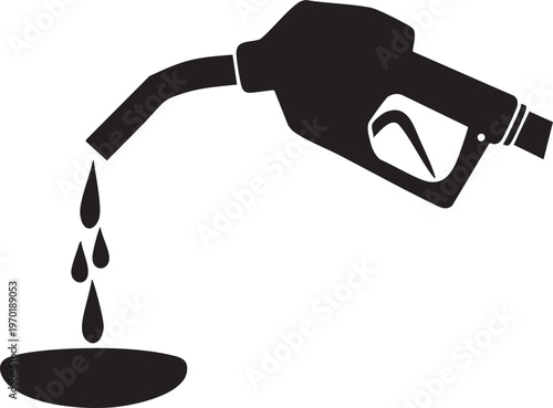 Gas pump nozzle, fuel nozzle, oil drip, gasoline pump icon, black silhouette