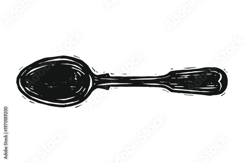 Single spoon black and white illustration for kitchen or food use