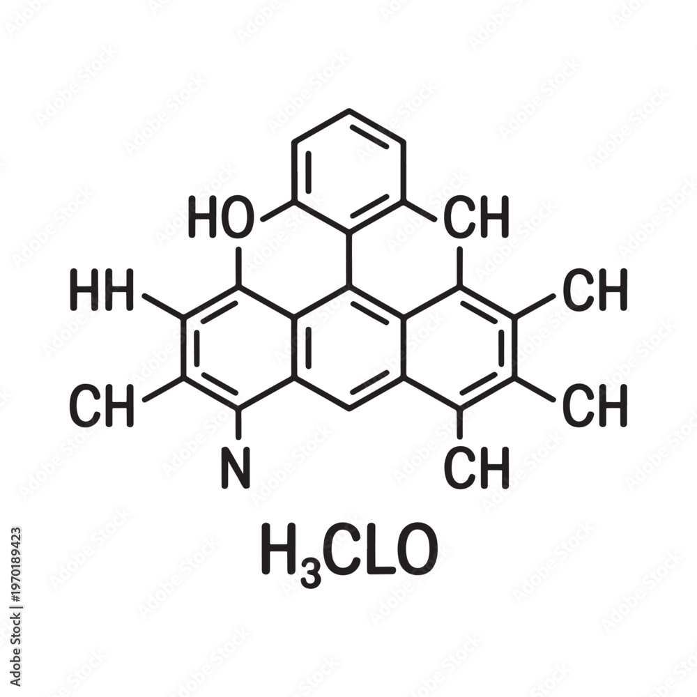 Fototapeta premium Chemical structure of harman with a hydrochloric acid molecule nearby
