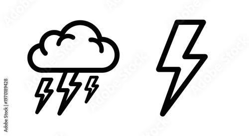 Outline icons of a storm cloud with lightning and a lightning bolt