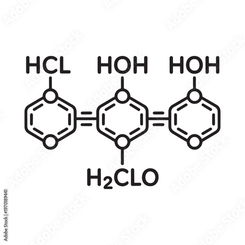 Diagram of a chemical structure featuring benzene rings and chlorine compounds