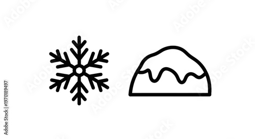 Snowflake icon and mountain icon representing winter and cold with flat design