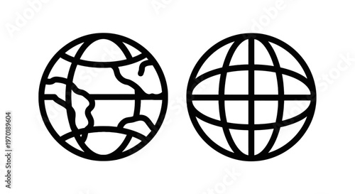 Two globe icons representing world and earth with earth icon with planet icon