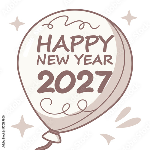 Happy New Year 2027 Brown Balloon beige background