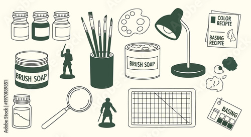 Vintage artist's tools and supplies isolated on transparent background a detailed collection of art materials