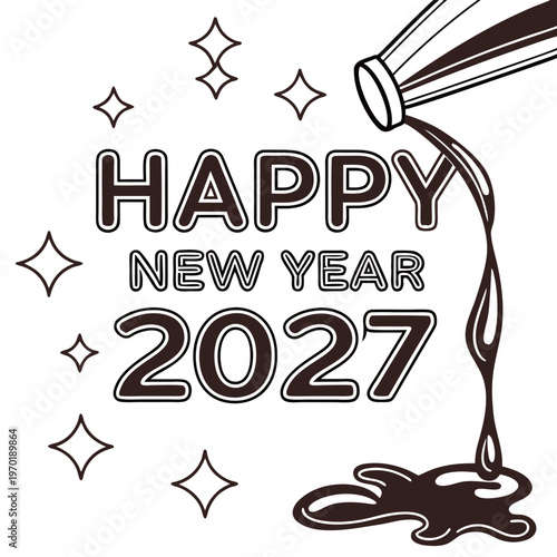 Happy New Year 2027 Brown and White bottle pouring