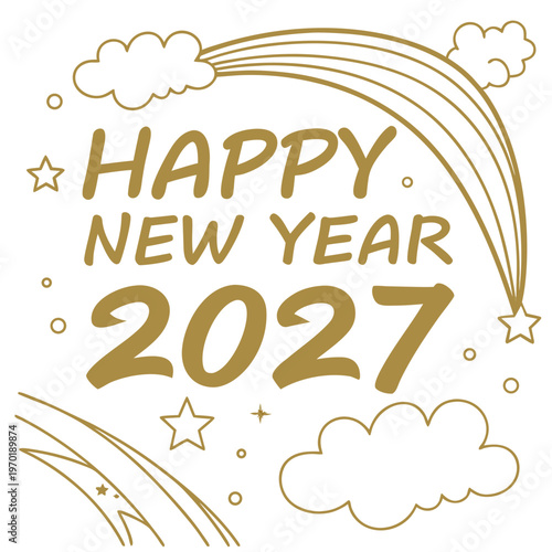 Gold Happy New Year 2027 Rainbow clouds
