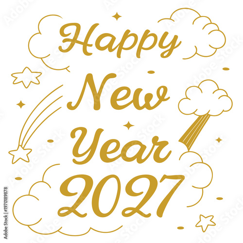 Happy New Year 2027 Gold clouds stars