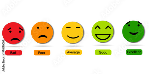 Feedback emoji, rating, emotion, evaluation, review concept. Customer satisfaction scale face emoji stock illustration