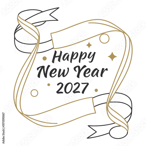 Happy New Year 2027 Gold and Black Celebration white background