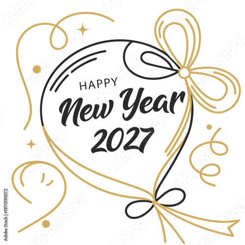 Happy New Year 2027 Gold and Black Banner white background