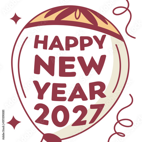 Happy New Year 2027 Red and Yellow Greeting white background