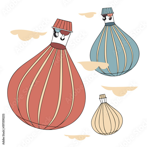 Whimsical hot air balloons flying in the sky flying balloons