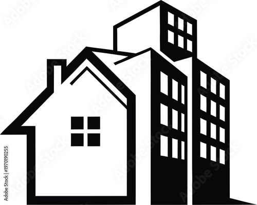 Simple Real Estate Icon with Home and Building